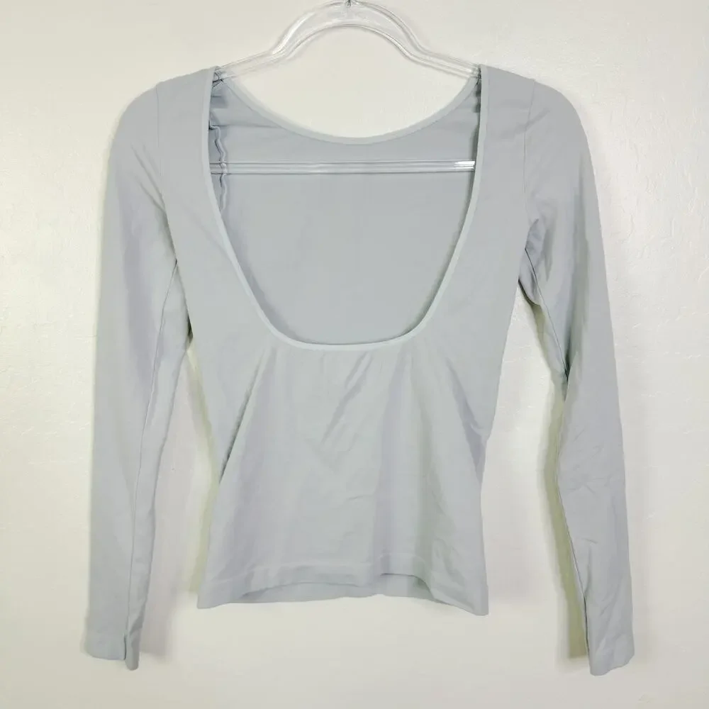 Free People Intimately Slim Fit Low-Back Seamless Long Sleeve Top Light Blue M/L